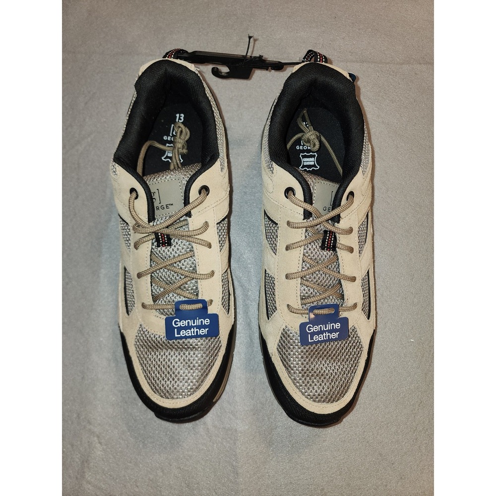 George Rugged Casual Sneakers Mens Size 13 Tan New Leather Mesh Trail Shoes